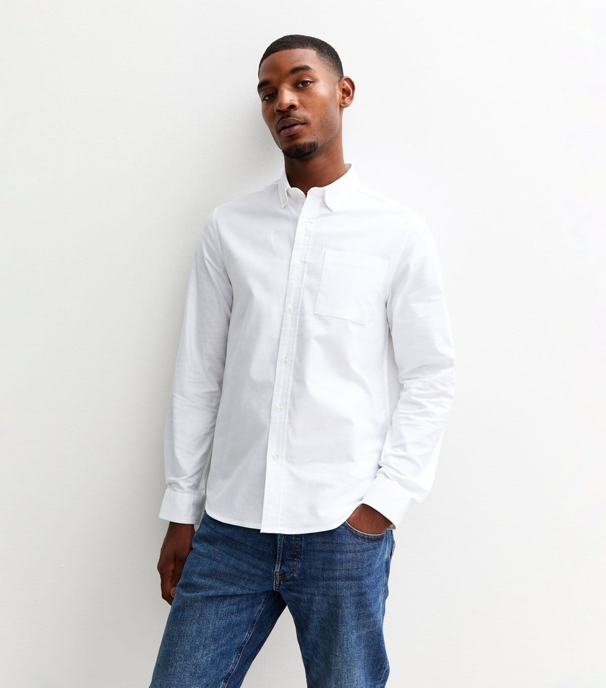 New Look Men's White Regular Fit Long Sleeve Oxford Shirt
