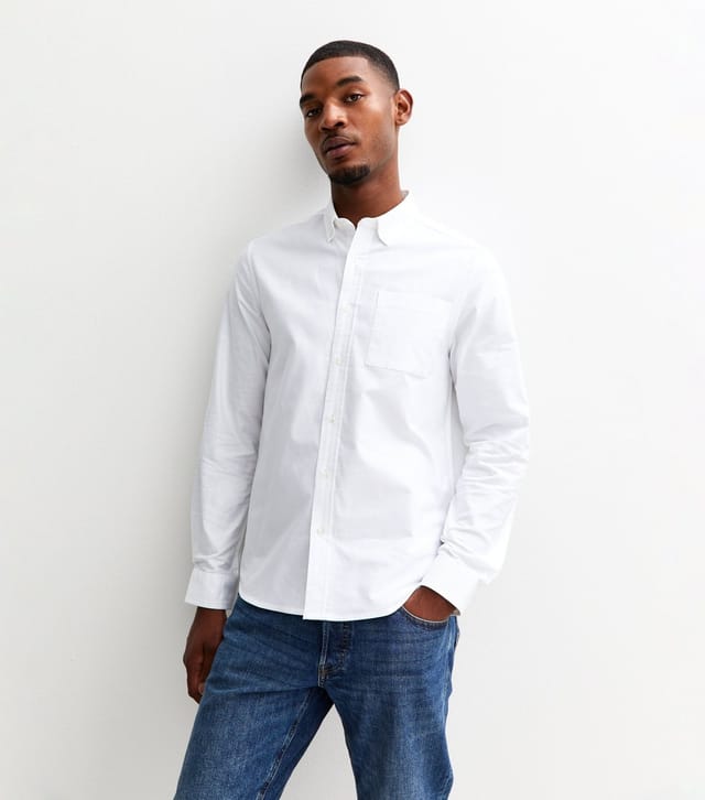 New Look Men's White Regular Fit Long Sleeve Oxford Shirt New Look - 2