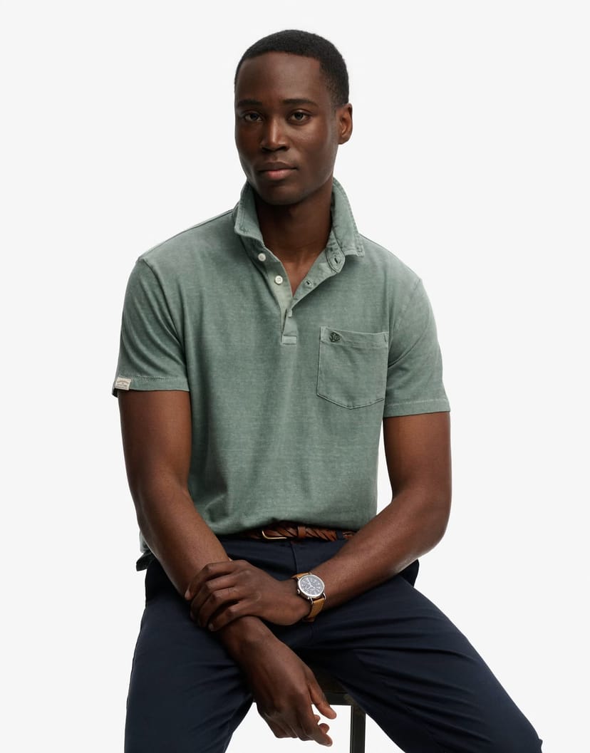 ASOS Superdry Classic cotton linen polo shirt in olive branch green - 1