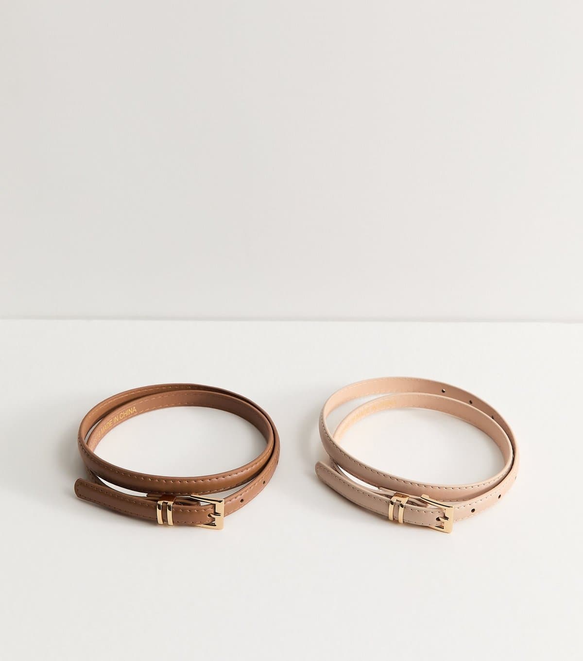 New Look Pack Of 2 Brown and Tan Faux Leather Buckle Belts Vegan New Look