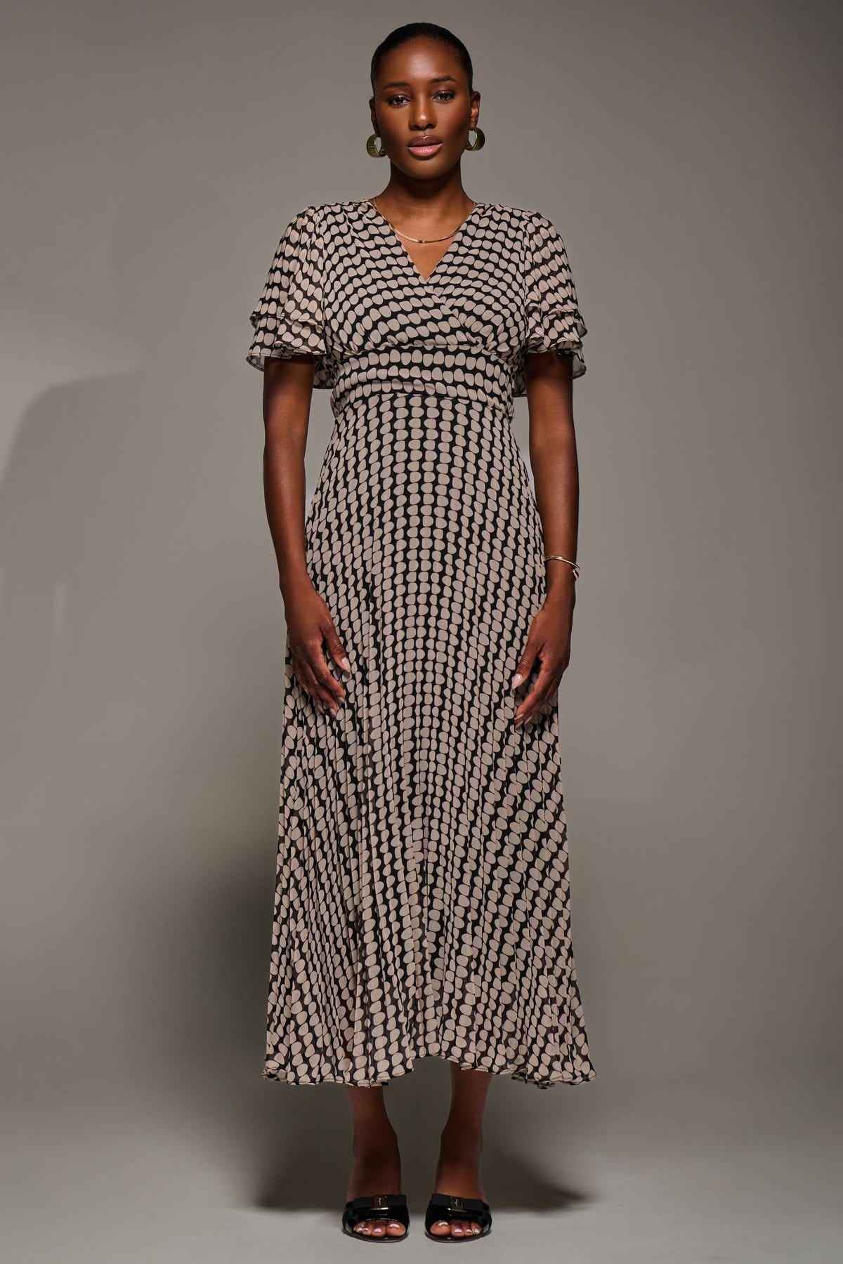 Jolie Moi Jolie Moi Women's Chiffon Ruffle Sleeve Pleated Maxi Dress - 4