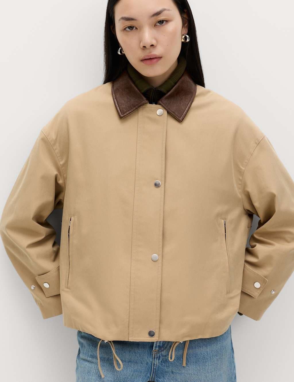Marks & Spencer M&S Cotton Rich Bomber Jacket Light Caramel