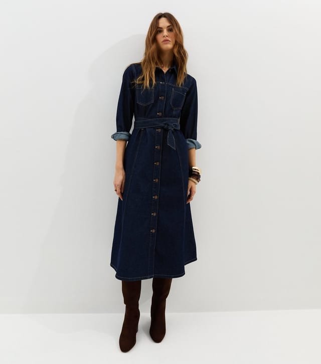 New Look Women's Navy Denim Long Sleeve Shirt Midi Dress New Look - 2