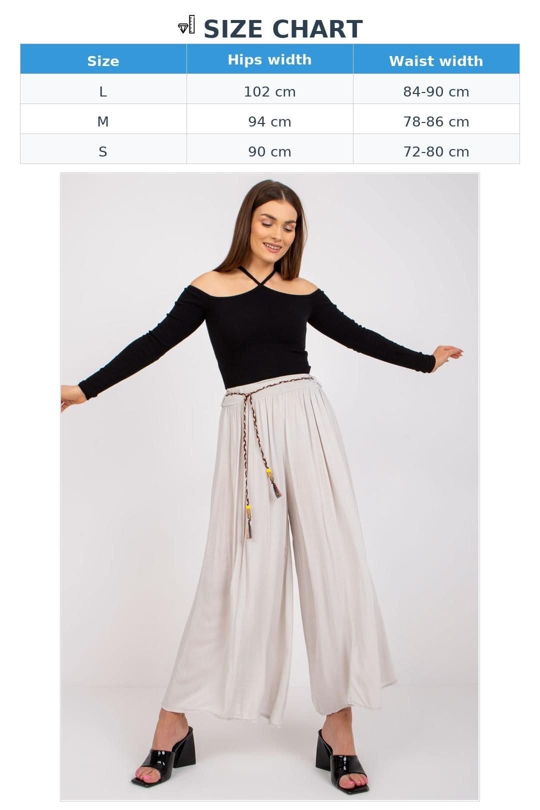 Love Lace Love Lace Women's Wide Leg Fabric Trousers Elastic Waist Belt in Beige - 4