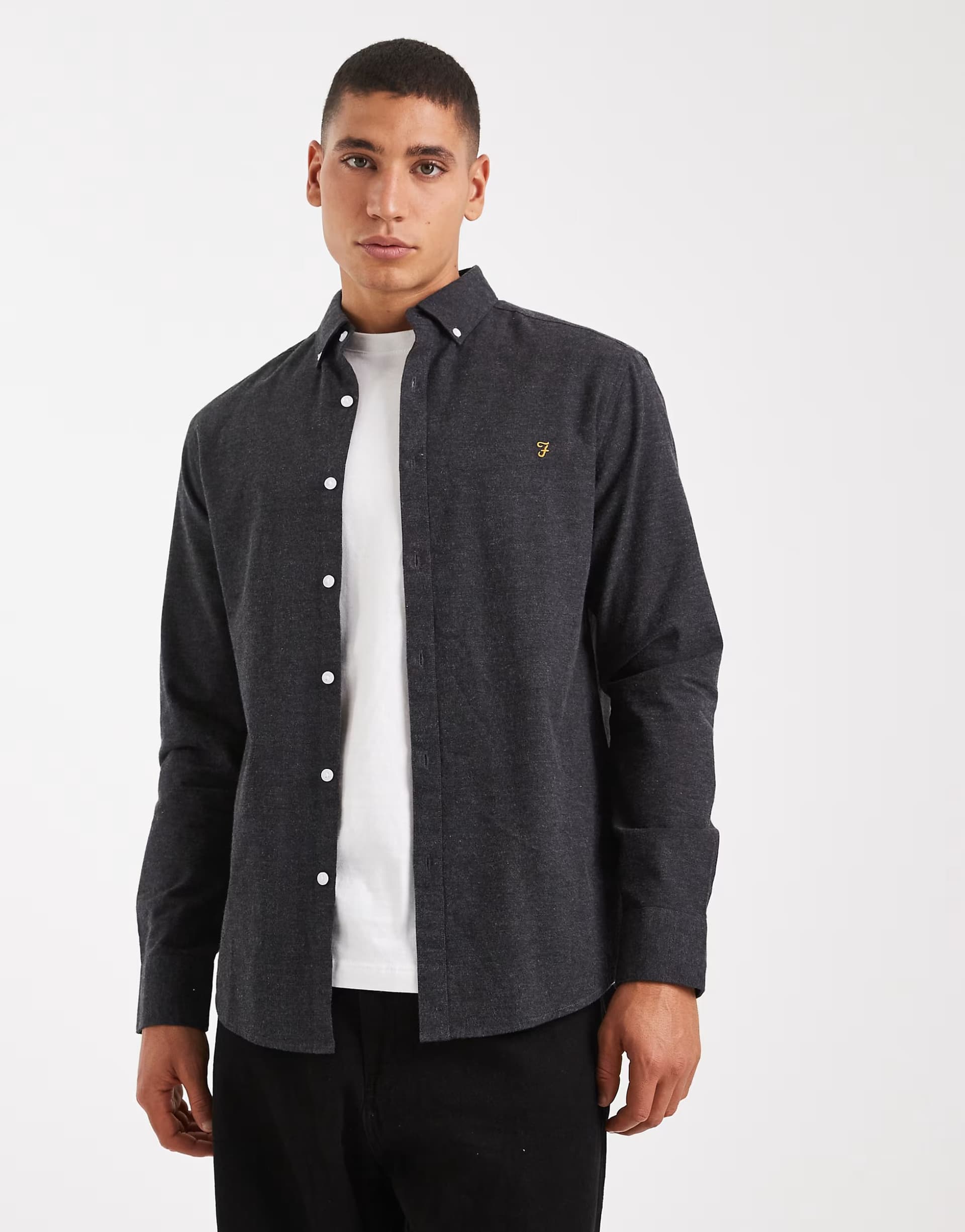 ASOS Farah steen longsleeve shirt in charcoal