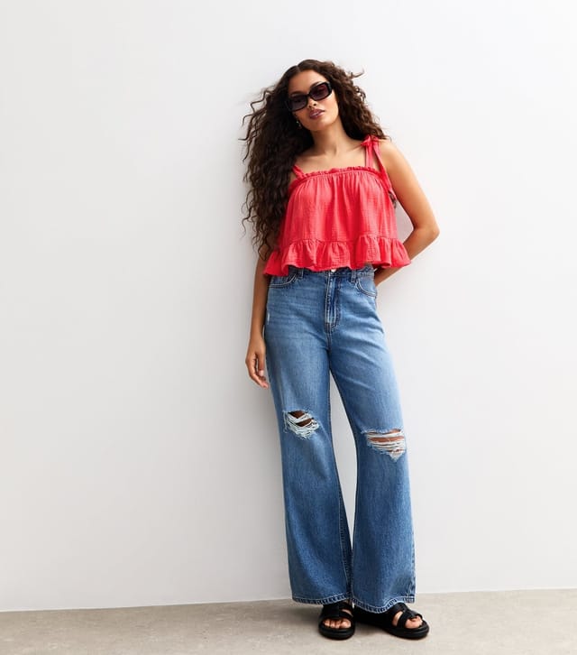 New Look Women's Petite Red Cotton Tie Shoulder Cami Top New Look - 3