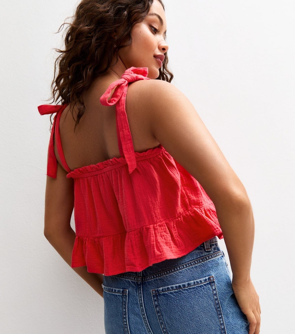 New Look Women's Petite Red Cotton Tie Shoulder Cami Top New Look - 4