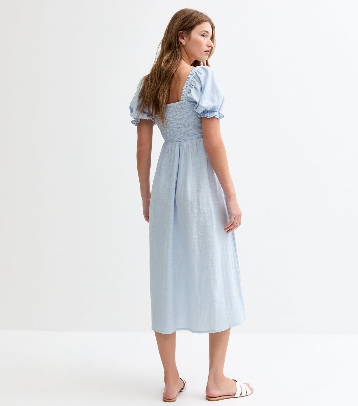 New Look Women's Light Blue Tie Front Shirred Midi Dress New Look - 4