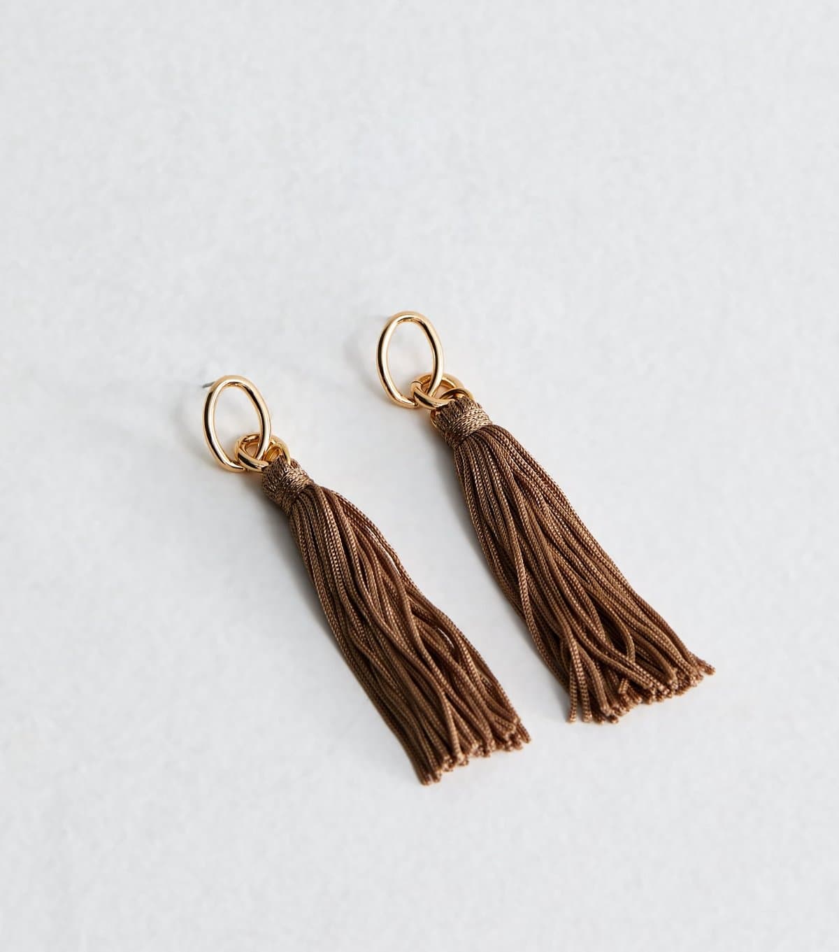 New Look Gold Tone Brown Oval Stud Tassel Drop Earrings New Look