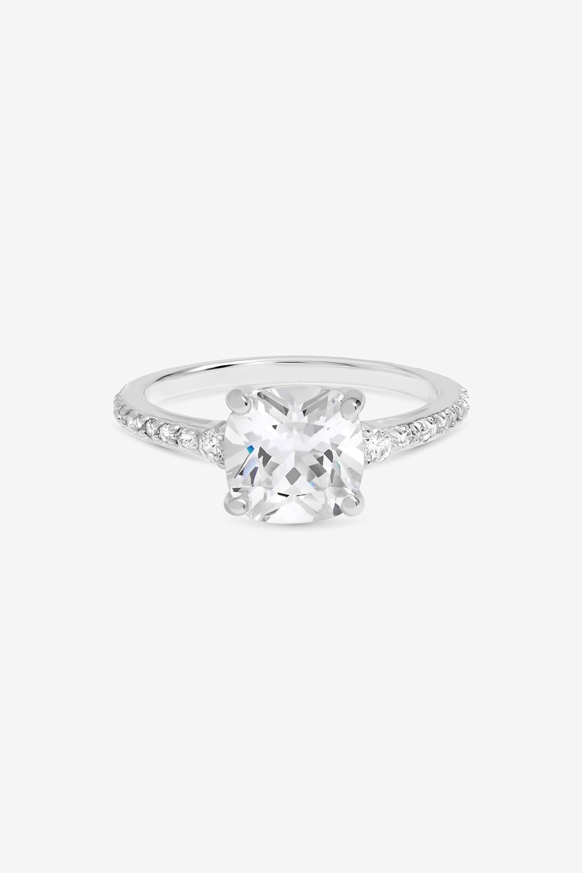 Simply Silver Simply Silver Women's Sterling Silver Pave Emerald Cut Engagement Ring - Gift Pouch