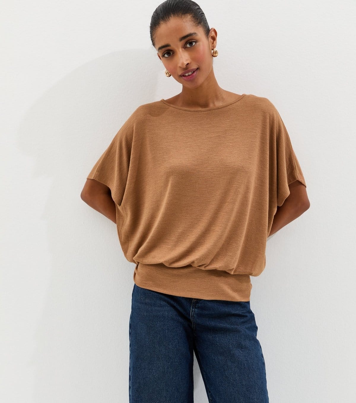 New Look Women's Camel Soft Touch Slub Batwing T-Shirt New Look - 1