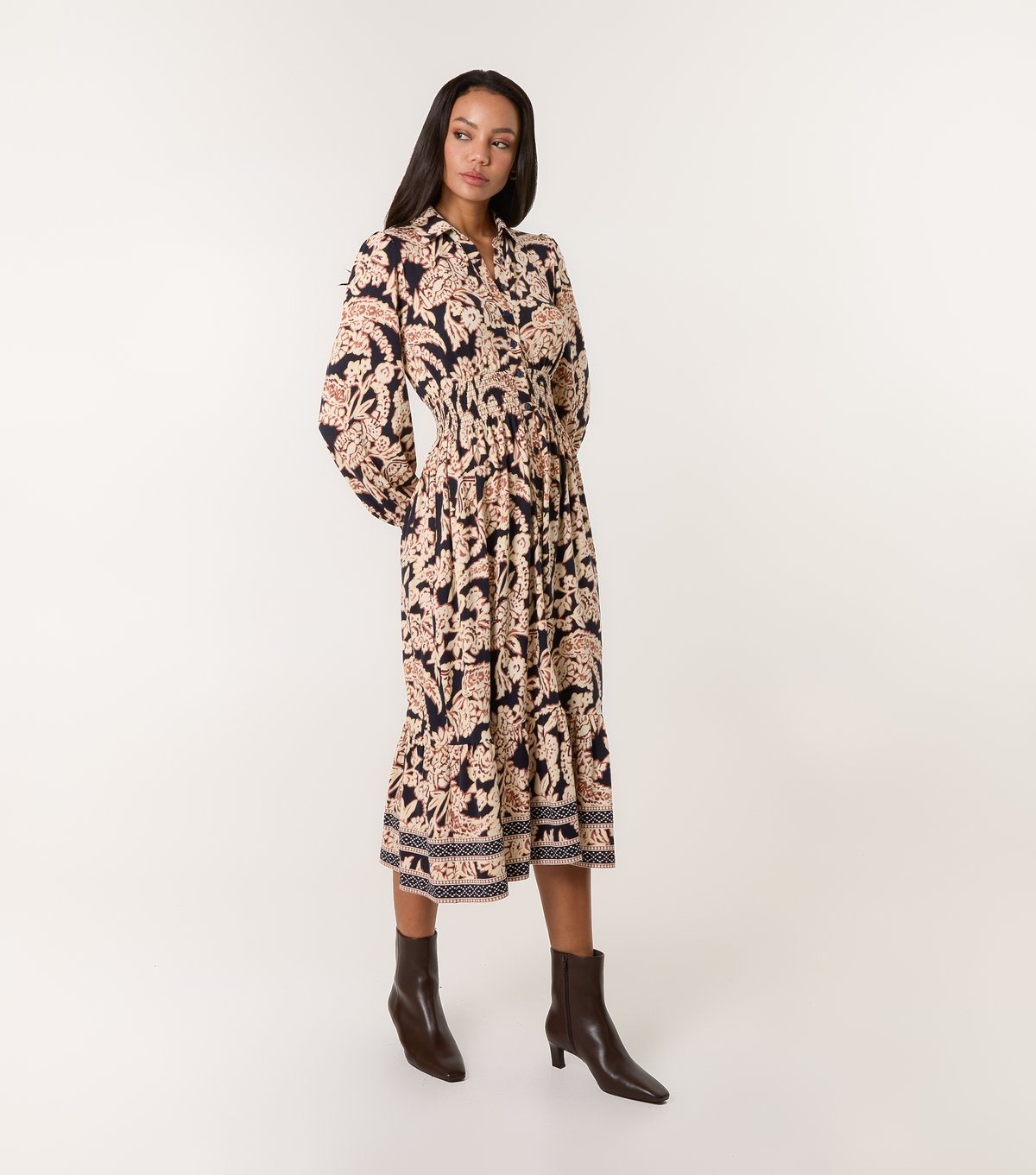 Blue Vanilla Women's Navy Printed V-Neck Midi Dress Blue Vanilla New Look - 3