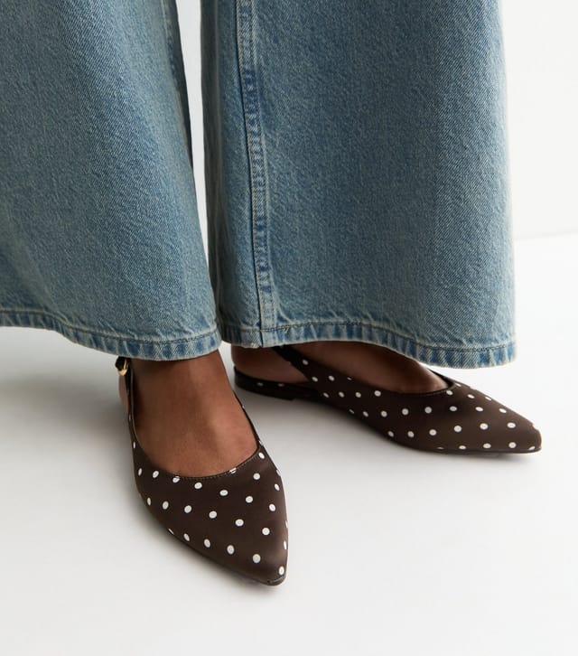 New Look Women's Brown Satin Polka Dot Sling Back Pumps Vegan New Look - 2