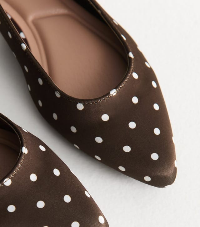 New Look Women's Brown Satin Polka Dot Sling Back Pumps Vegan New Look - 3