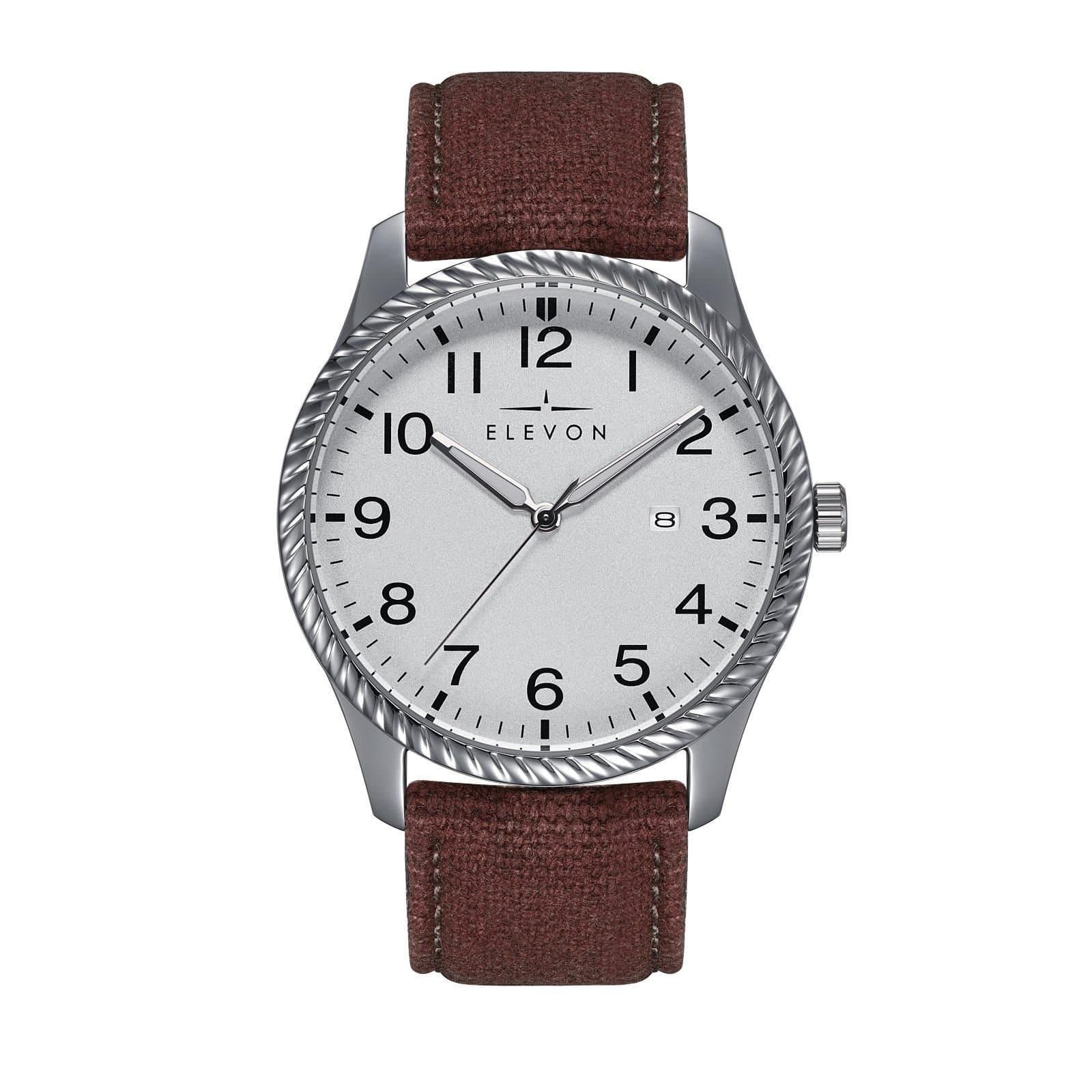 Elevon Elevon Brown Canvas-Overlaid Leather Watch with Date