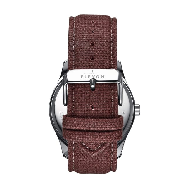 Elevon Elevon Men's Crosswind Canvas-Overlaid Leather-Band Watch w/ Date in Brown - 3