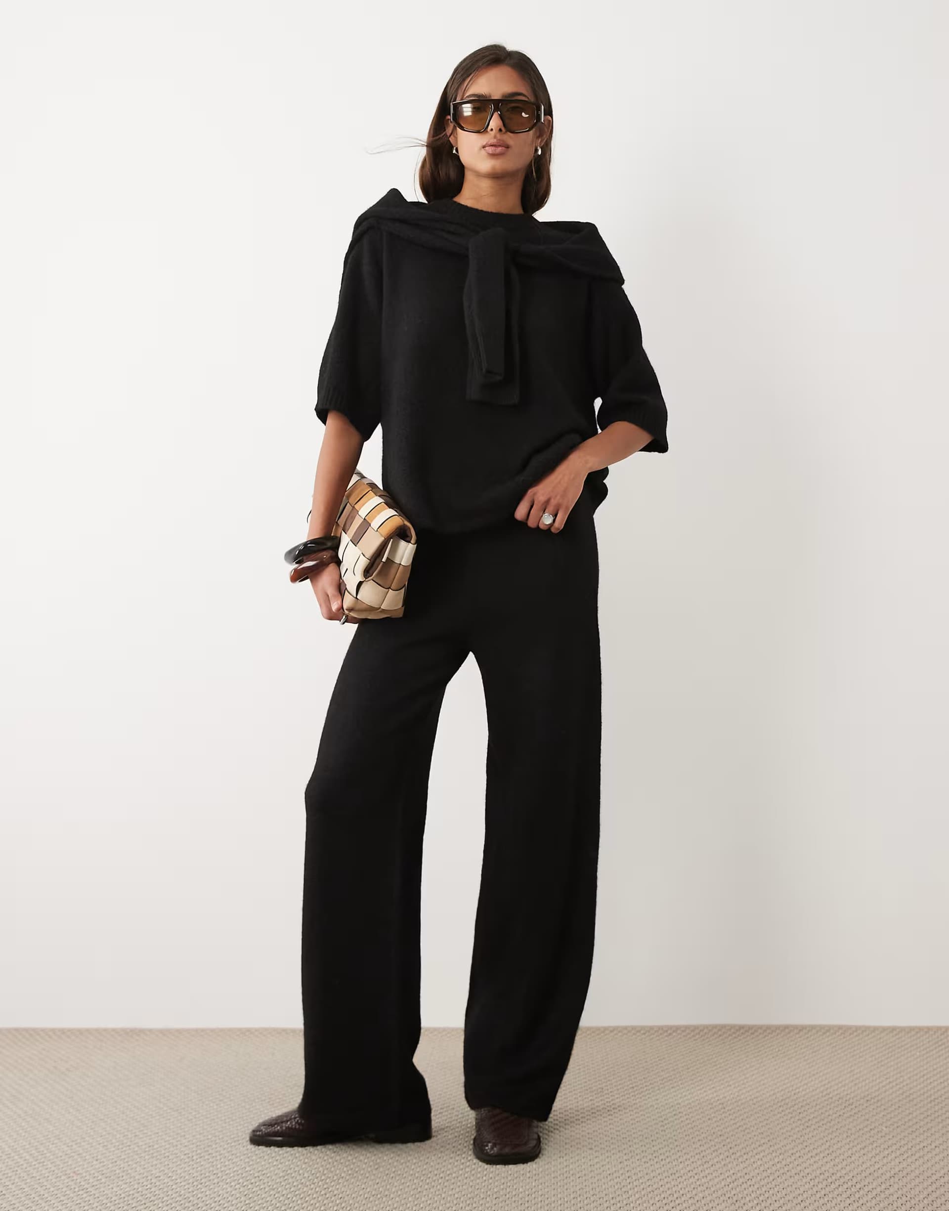 ASOS ASOS DESIGN wide leg trouser with wool co-ord in black