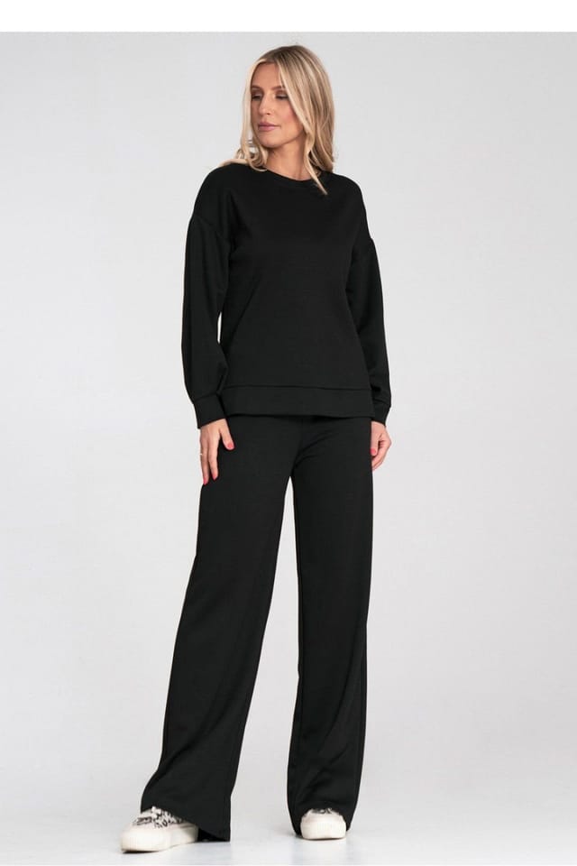 Love Lace Love Lace Women's Soft Fit Round Neck Side Cut Sweatshirt in Black - 2