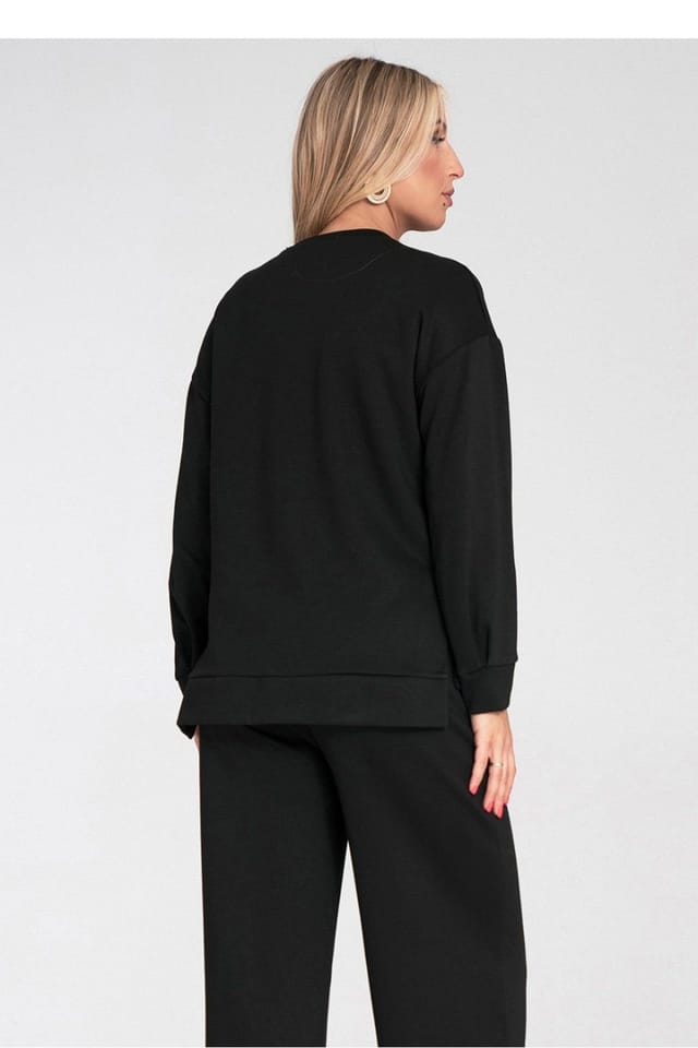 Love Lace Love Lace Women's Soft Fit Round Neck Side Cut Sweatshirt in Black - 3