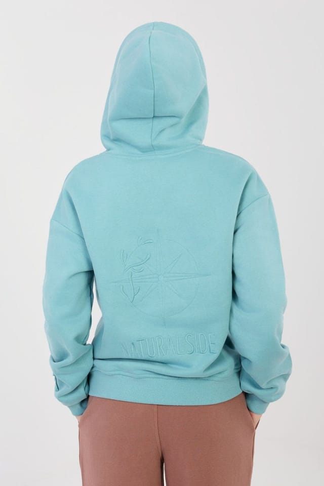 Love Lace Love Lace Women's Cotton Elastane Zip Hoodie with Back Embroidery Style 224119 in Blue - 2
