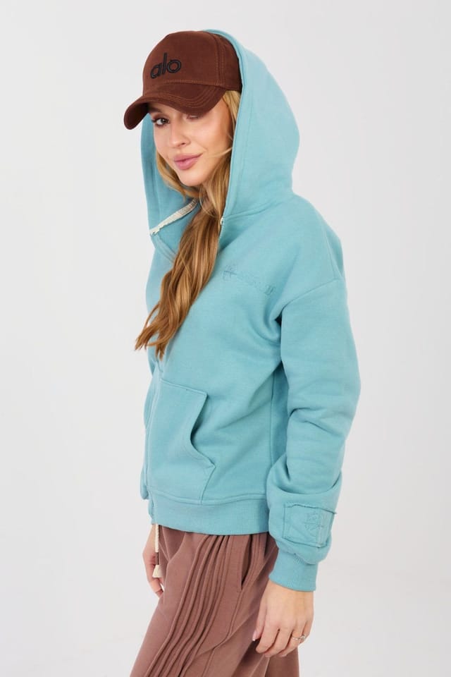 Love Lace Love Lace Women's Cotton Elastane Zip Hoodie with Back Embroidery Style 224119 in Blue - 3