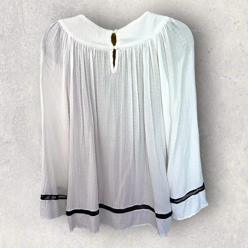 Max Studio Max Studio White Cheesecloth Wide Sleeve Cut Out Blouse Top Size L UK 14