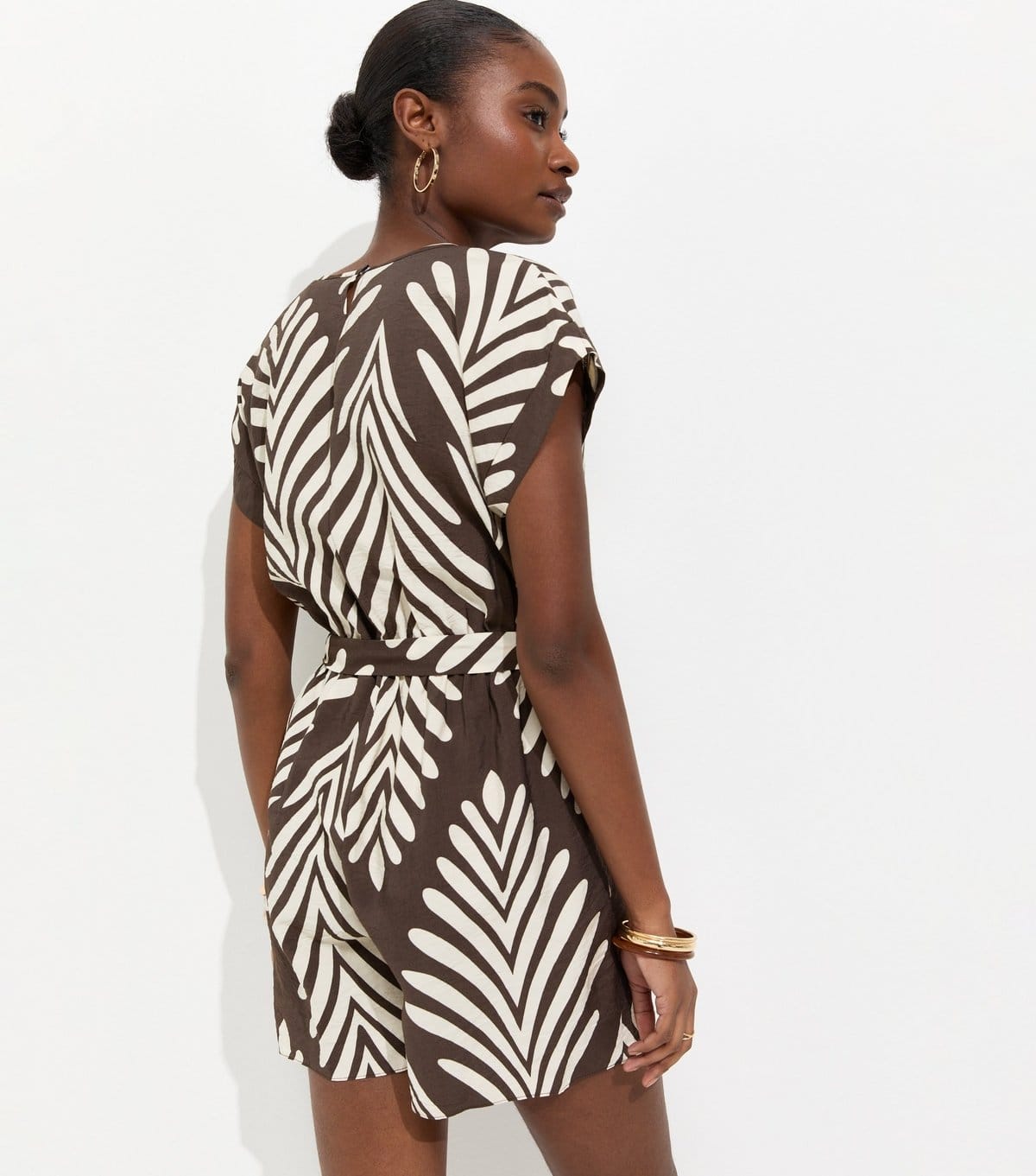 New Look Women's Brown Woven Palm Print Playsuit New Look - 4