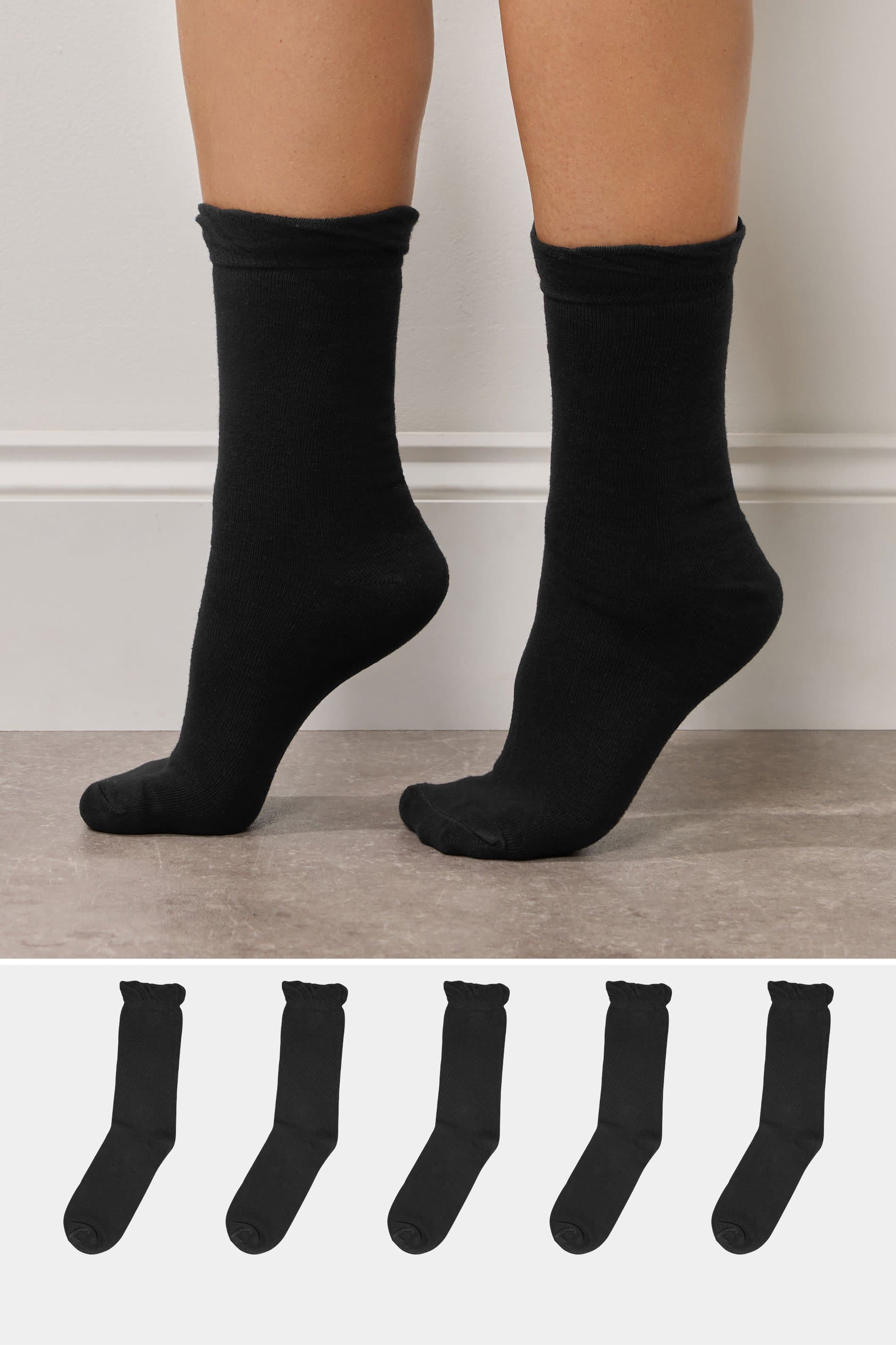 Yours 5 Pack Black Frill Hem Ankle Socks