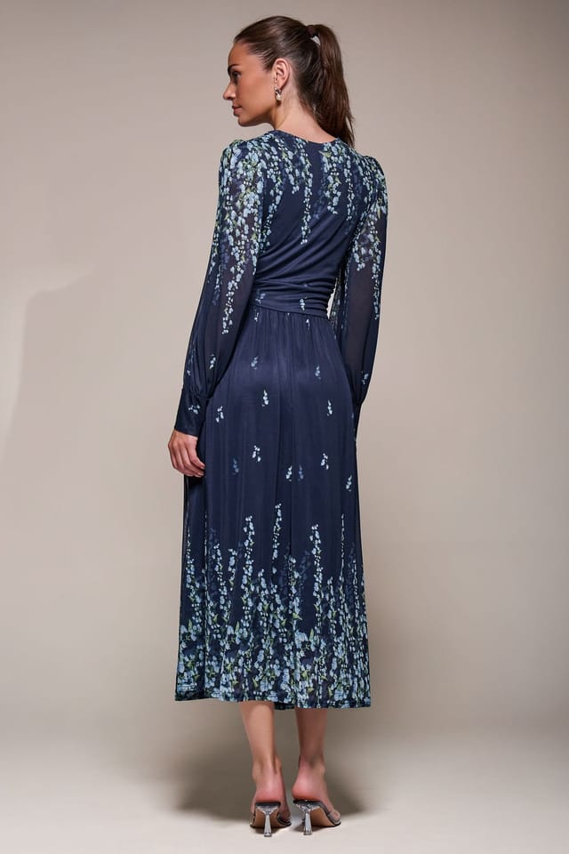 Jolie Moi Jolie Moi Women's Long Sleeve Printed Mesh Midaxi Dress in Blue - 2