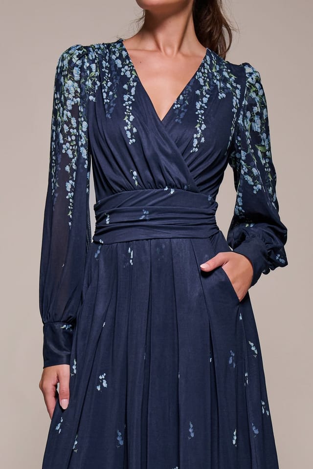 Jolie Moi Jolie Moi Women's Long Sleeve Printed Mesh Midaxi Dress in Blue - 3