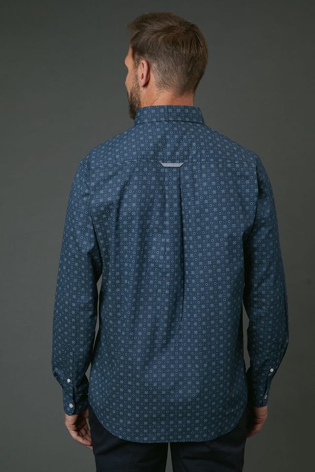 Maine Maine Men's Navy Tudor Tile Print Long Sleeve Shirt in Blue - 2