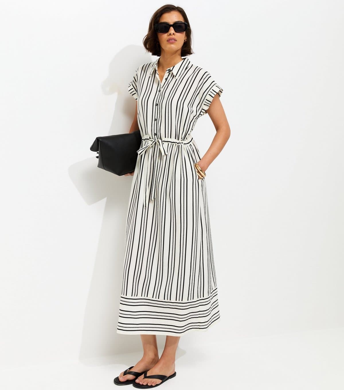 New Look Women's Cream Striped Striped Midi Shirt Dress New Look