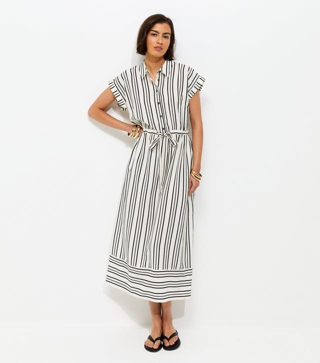 New Look Women's Cream Striped Striped Midi Shirt Dress New Look - 3