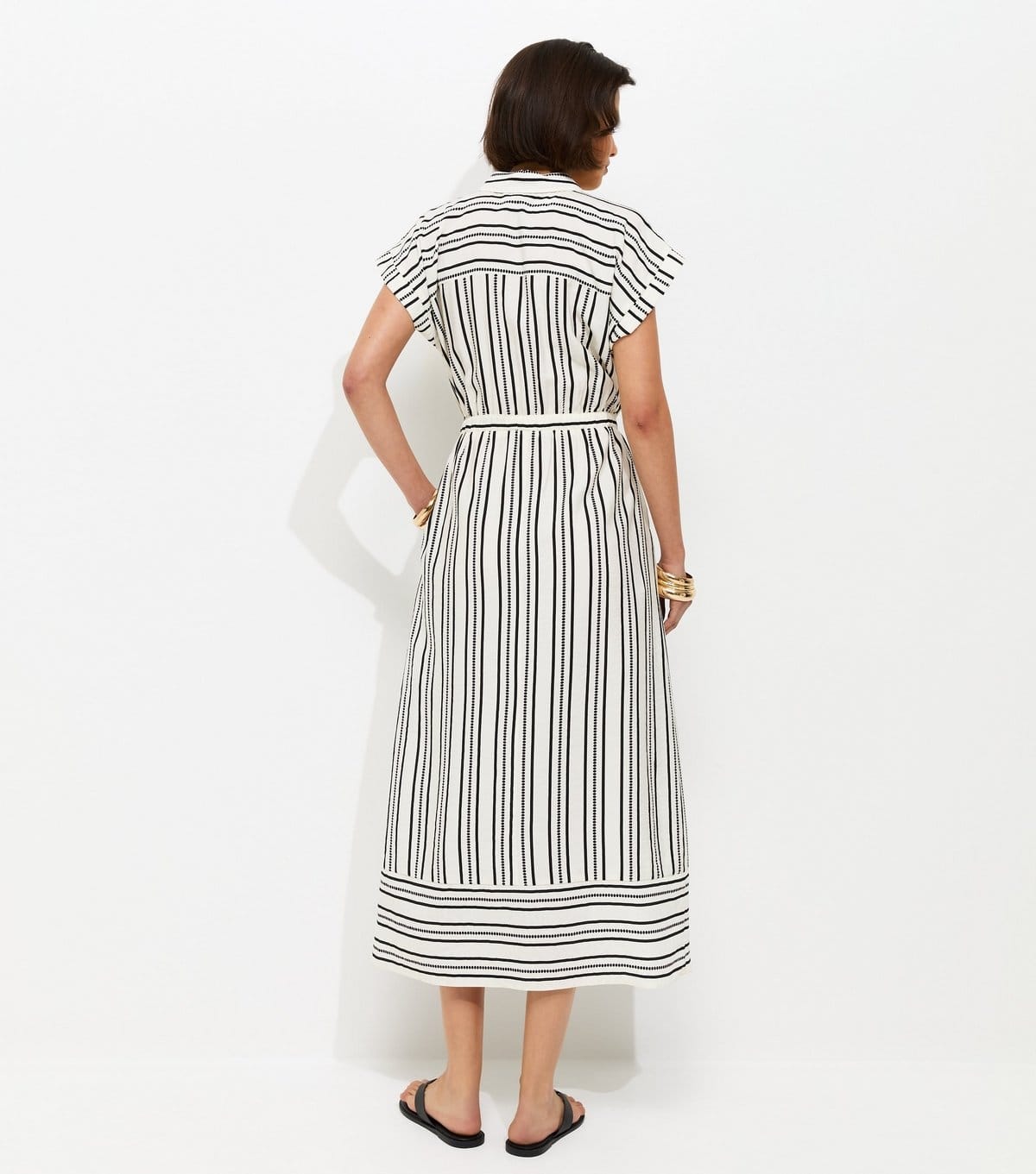 New Look Women's Cream Striped Striped Midi Shirt Dress New Look - 4
