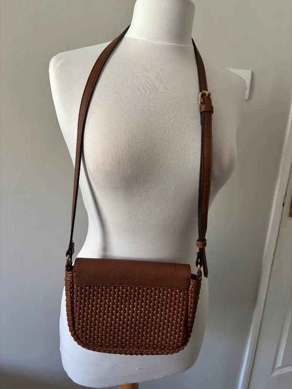 Accessorize Accessorize tan brown faux leather woven cross body bag - small