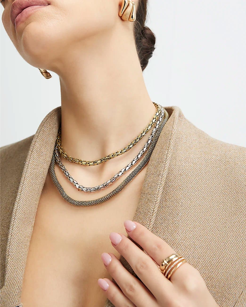 River Island River Island Womens Gold Mixed Metal Multi Row Chain Necklace