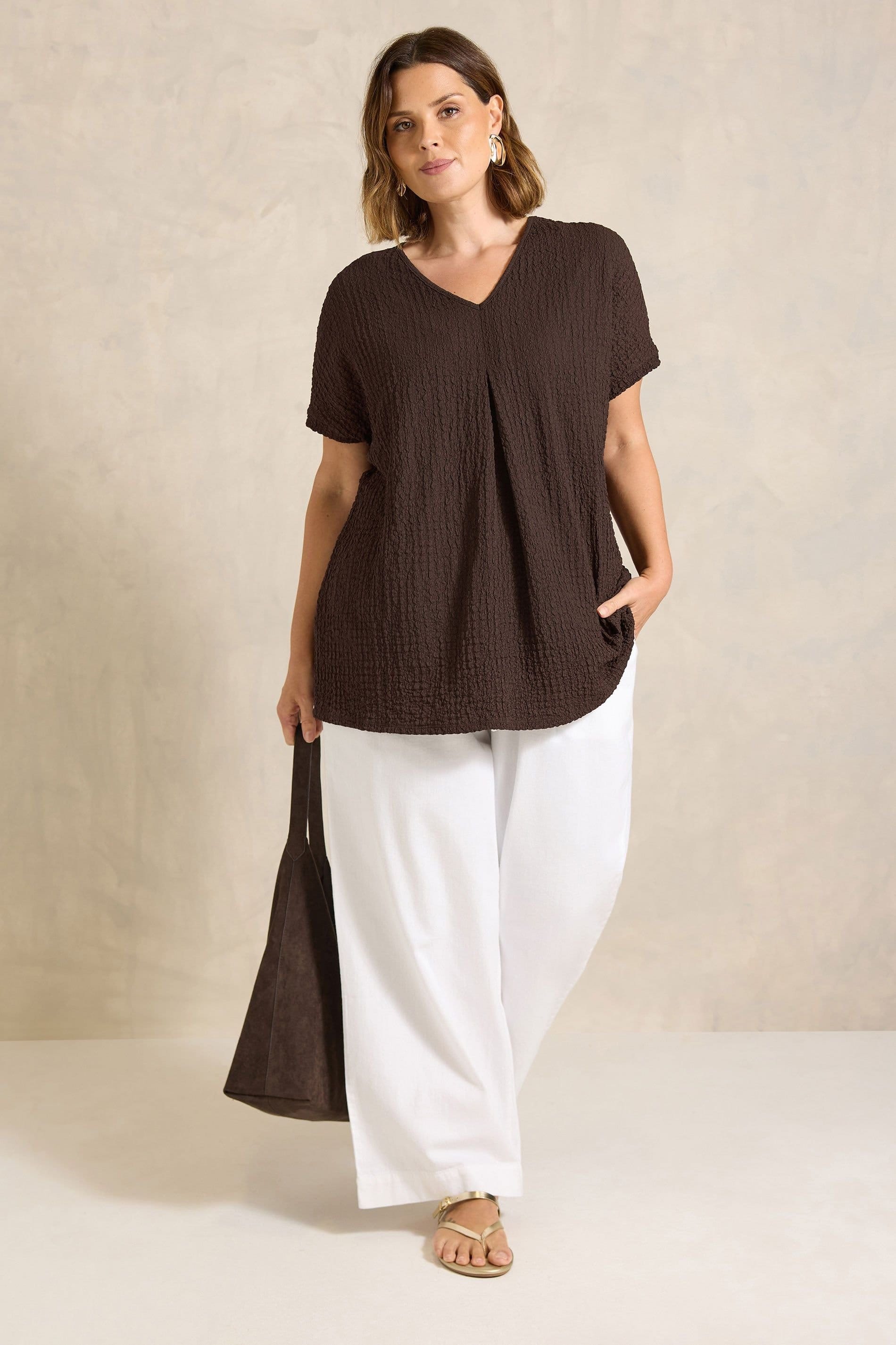 Evans Evans Women's 2 Pack Pleat Tops in Brown - 4