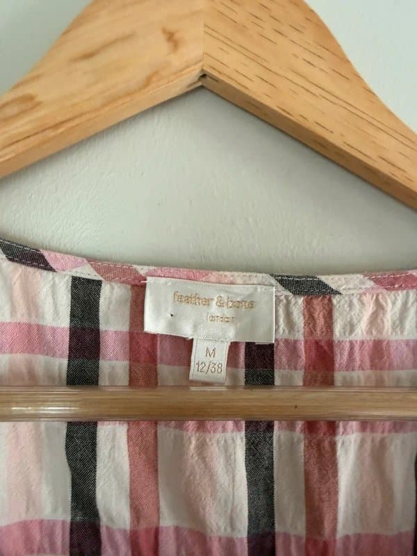 Feather & Bone Feather & Bone London Cotton Sweet Pink & Grey Plaid Square Neck Blouse Size M 12