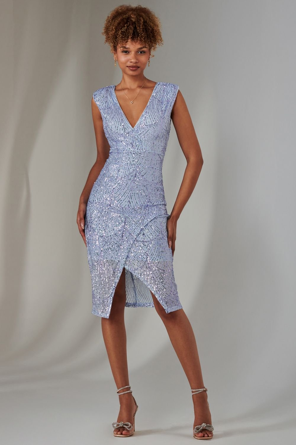 Jolie Moi Jolie Moi Women's Demi Sequin Wrap Slit Bodycon Dress in Lilac - 2