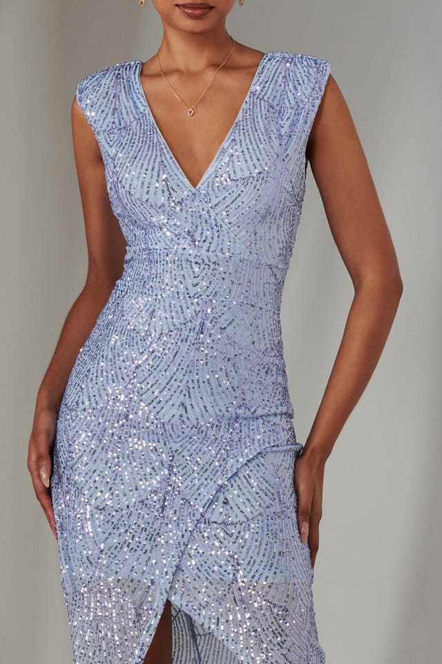 Jolie Moi Jolie Moi Women's Demi Sequin Wrap Slit Bodycon Dress in Lilac - 3