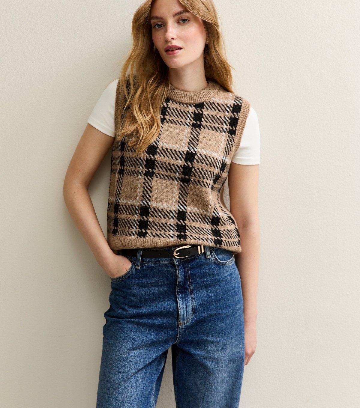 New Look Women's Brown Checked Sleeveless Jumper New Look - 2