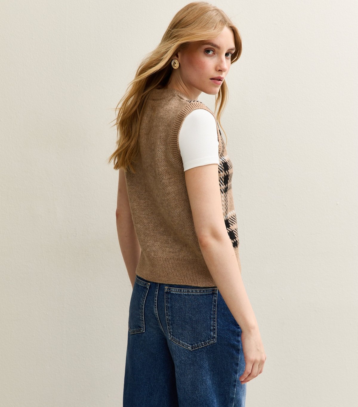 New Look Women's Brown Checked Sleeveless Jumper New Look - 4