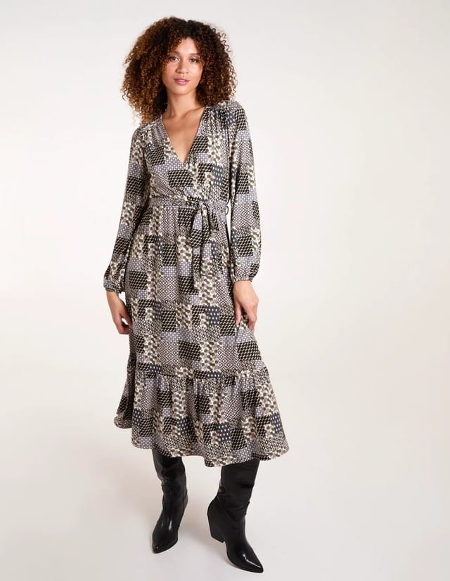 Blue Vanilla Geometric Wrap Front Belted Midi Dress - 3