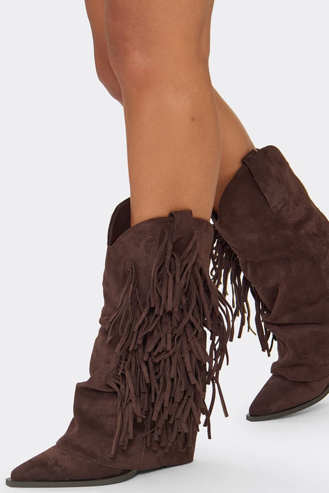 EGO EGO Women's Western Layered Faux Suede Boots in Dark Brown - 2