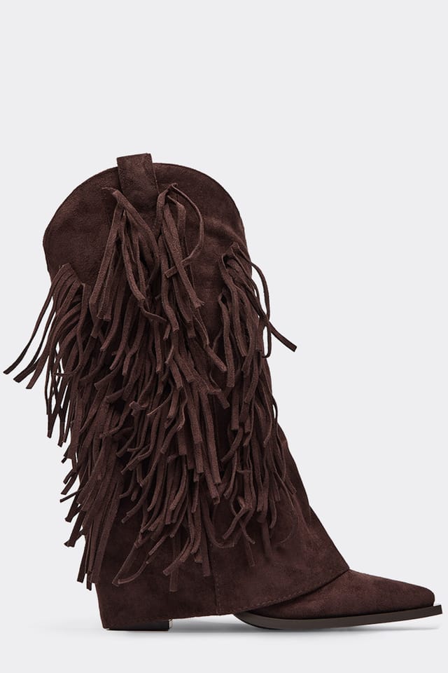 EGO EGO Women's Western Layered Faux Suede Boots in Dark Brown - 3