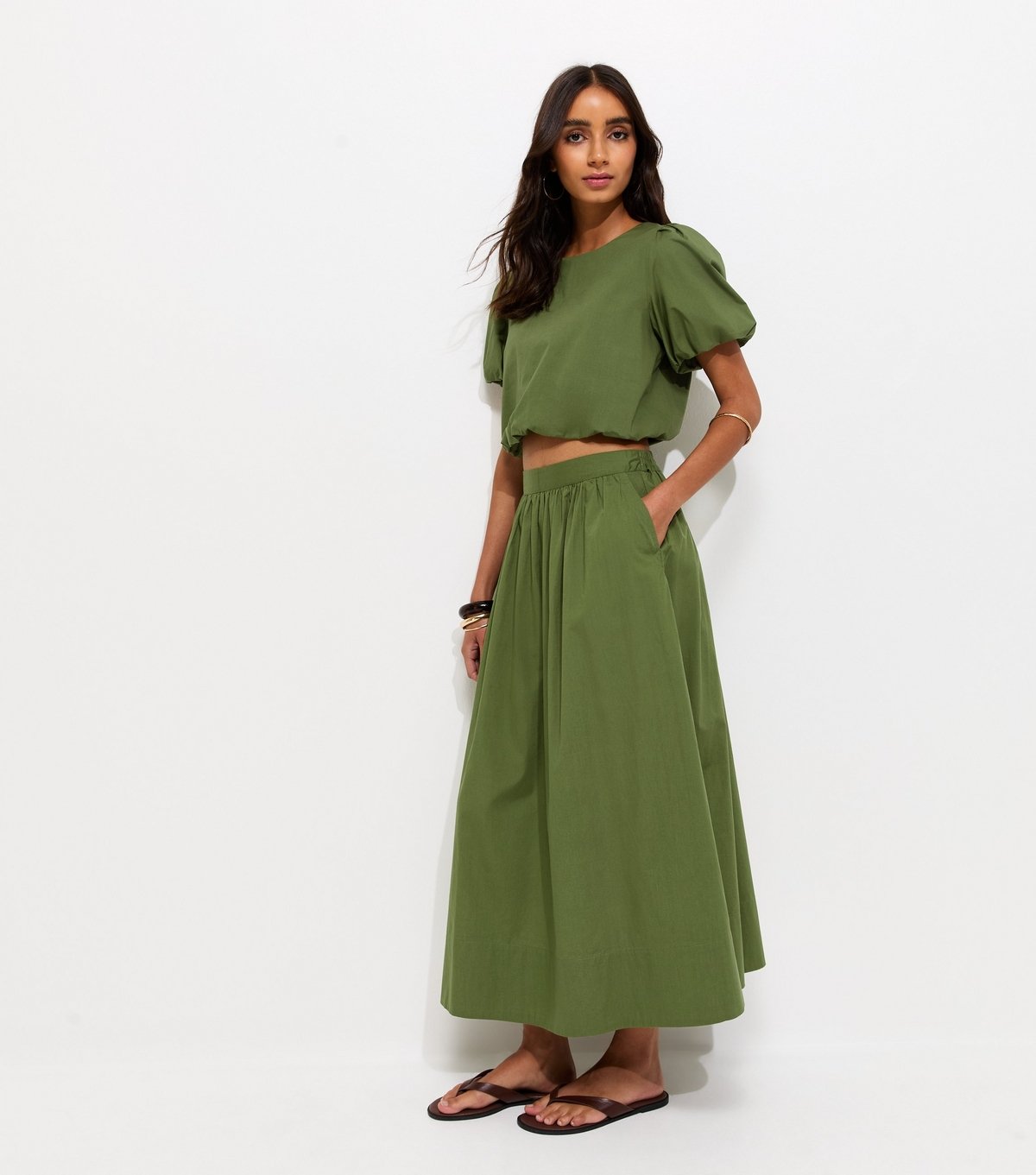 New Look Women's Dark Khaki Poplin Circle Skirt New Look - 3