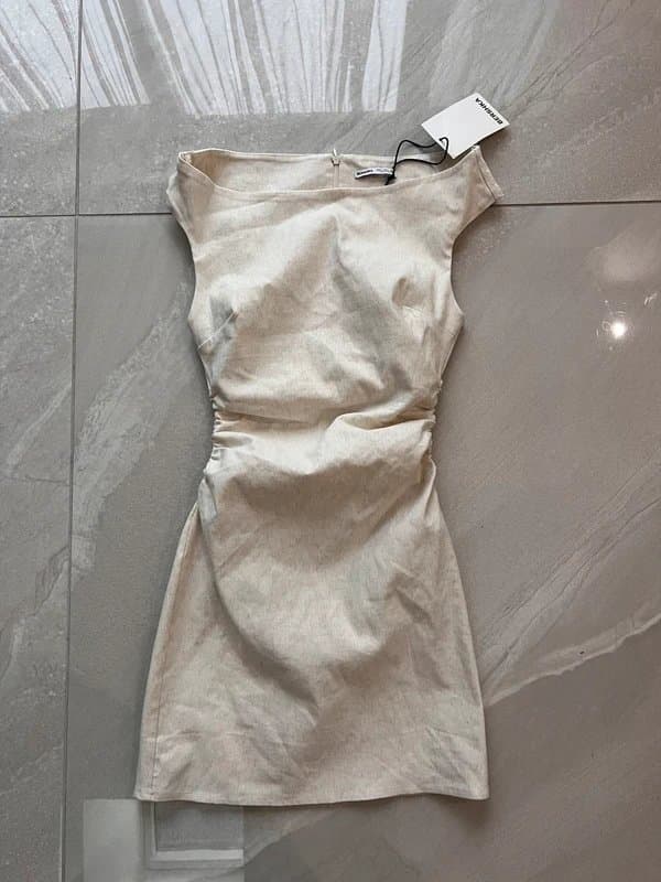 Bershka Bershka Cream A-Line Ruched Waist Dress