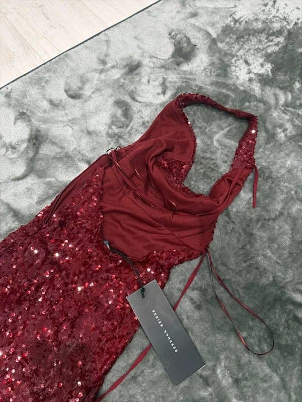 Bershka Bershka burgundy sequin mini dress