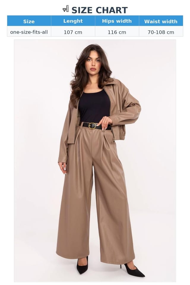 Love Lace Love Lace Women's Belted High Waist Leather Palazzo Pants in Beige - 3