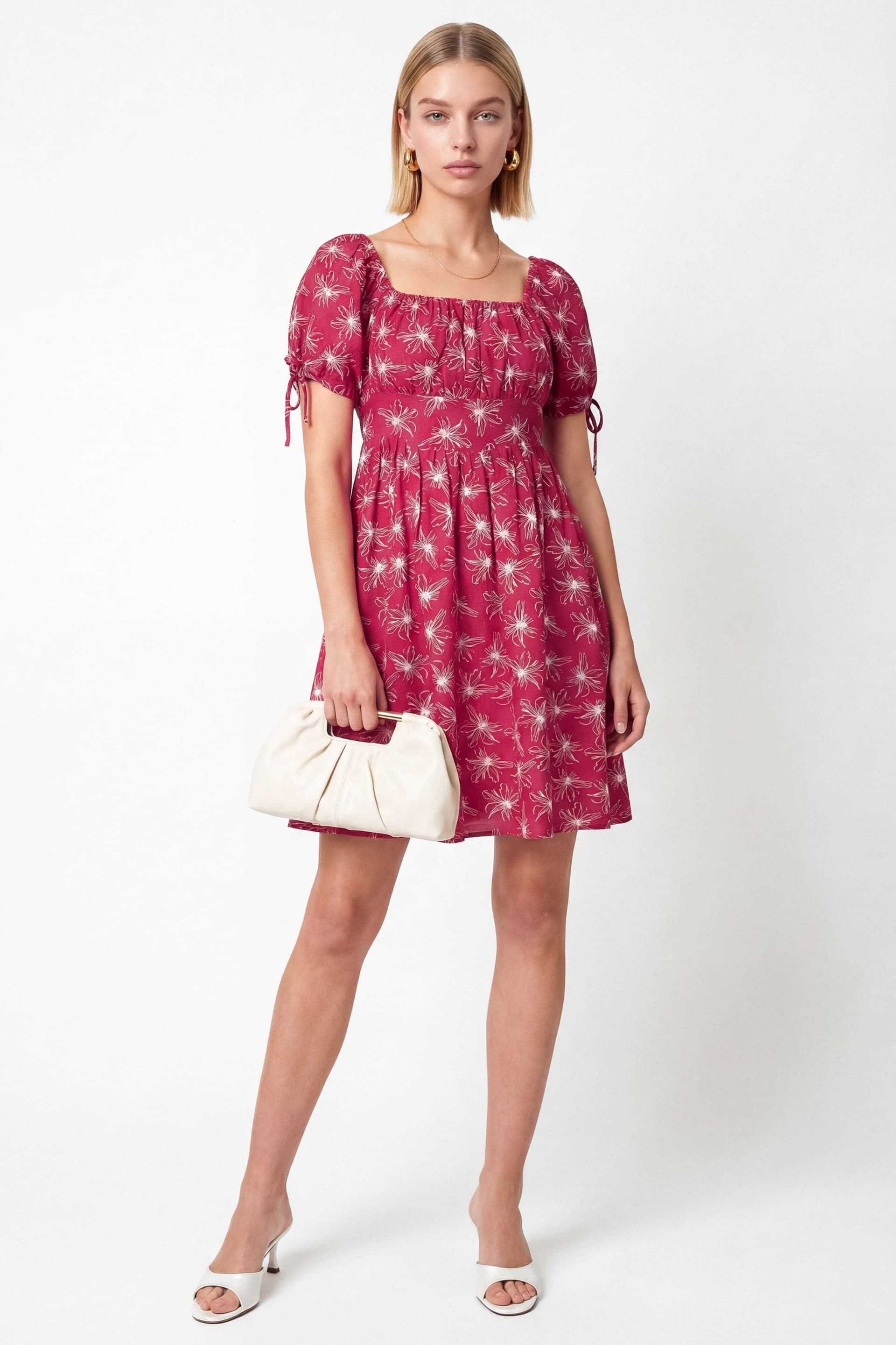 Lovedrobe Lovedrobe Women's Floral Square Neck Mini Dress in Bright Pink